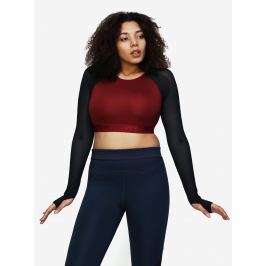 Vínový crop top s dlouhým síťovaným rukávem Ivy Park
