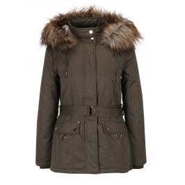 Khaki parka s umělým kožíškem Miss Selfridge Petites