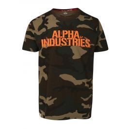 Tmavě zelené pánské maskáčové tričko s potiskem ALPHA INDUSTRIES