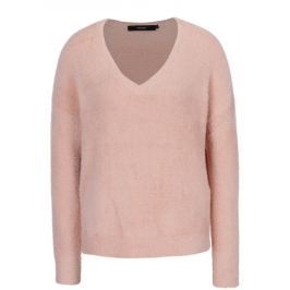 Světle růžový volný svetr s véčkovým výstřihem VERO MODA Moraga