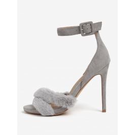 Šedé sandálky s umělou kožešinou MISSGUIDED