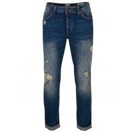 Modré regular džíny s potrhaným efektem ONLY & SONS Weft
