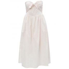 Světle růžové midišaty s odhalenými rameny a madeirou Dorothy Perkins