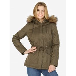 Khaki parka s umělou kožešinou Miss Selfridge