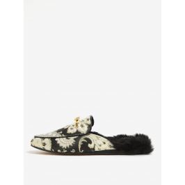 Černo-zlaté dámské pantofle s umělou kožešinou Ted Baker Kerriy