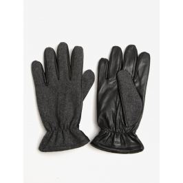 Černo-šedé rukavice s příměsí vlny a koženou spodní částí Jack & Jones Ray
