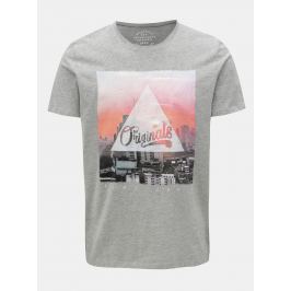 Šedé žíhané tričko s potiskem Jack & Jones Autumn City
