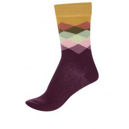Žluto-vínové dámské vzorované ponožky Happy Socks Faded Diamond