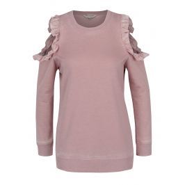 Růžová mikina s odhalenými rameny a volánem Miss Selfridge