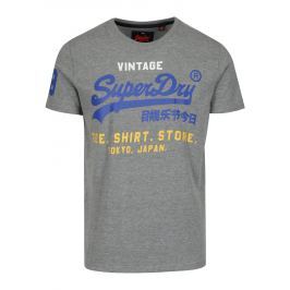 Šedé žíhané tričko s potiskem a krátkým rukávem Superdry